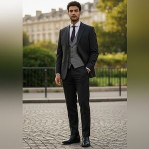 Vinci Italian Classic Men's Black and Blue Pinstripe Jacket & Pant Suit Size 38L